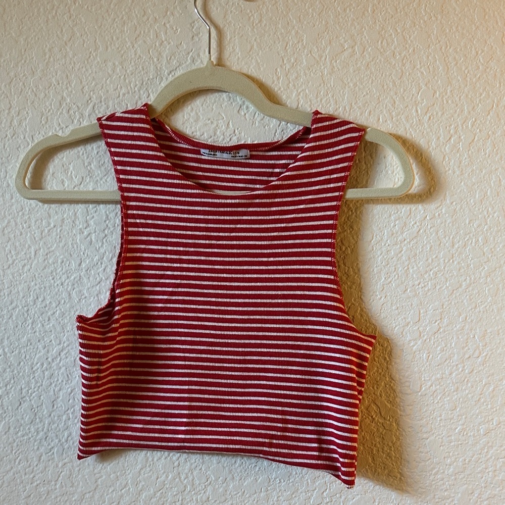 Zara Striped Red and White cropped Tank Top